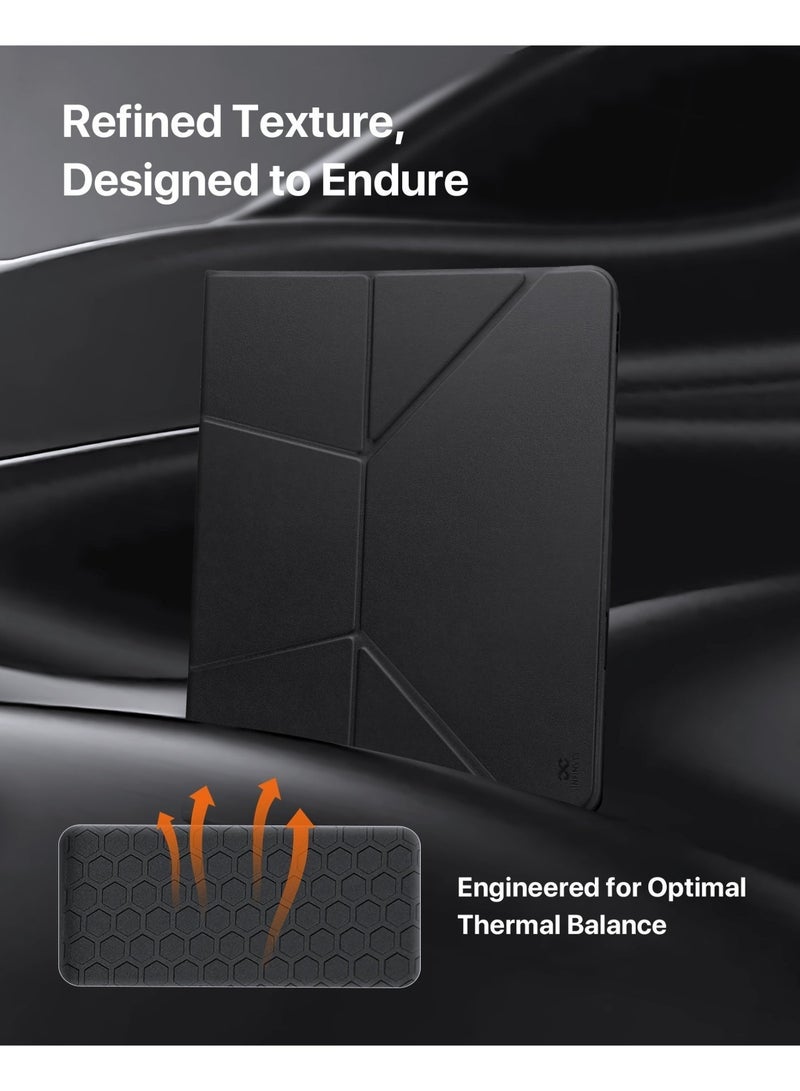 INFINYTY iPad Pro 13" (2024) Case with Convertible High-Rise Tri-Fold Stand– Exalt (Black), Premium Leather Flap, Elevated Viewing, Auto Wake/Sleep, Shockproof, Stylus Holder,  Anti-Bacterial Lining - Image 2